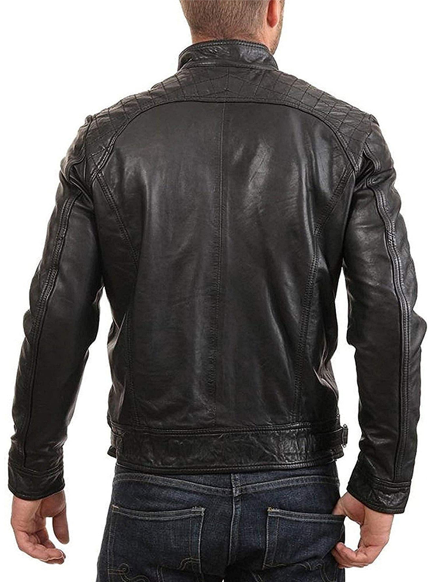 Mens Stylish Motorcycle Biker Genuine Lambskin Leather Jacket 153