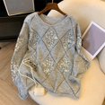 thumbnail image 6 of CAIXIA Sequins Tops for Women Argyle Sweater Fall Winter Knit Shirts Crewneck Long Sleeve Loose Pullover Top Party Clubwear, 6 of 6