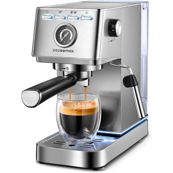 Espresso Machine, Cozeemax 20 Bar Espresso and Cappuccino Maker with Milk Frother Steam Wand, Stainless Steel