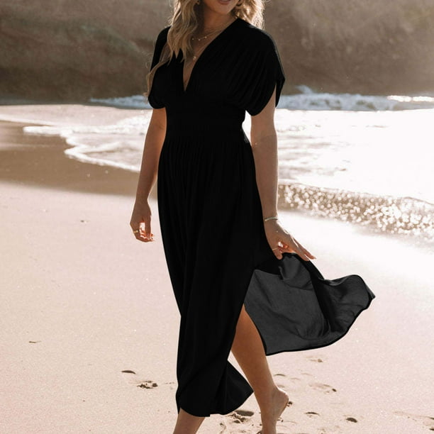 Wool Blend Mini Dress Women V Neck Sleeveless Knit Loose Tunic Vest Solid  Short Sweater Dress with Pockets (XX-Large, Black) - Walmart Business  Supplies
