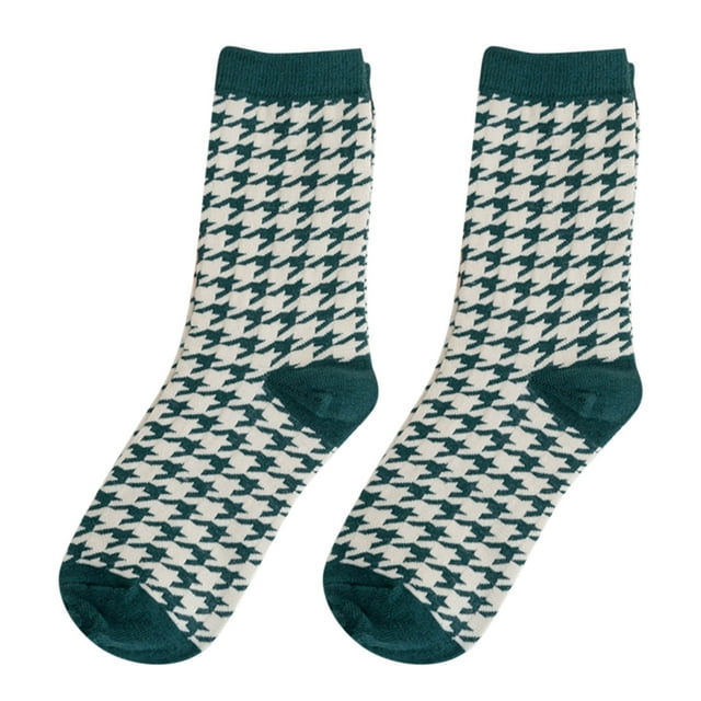 Bmisegm Style Femme Pied-de-Poule Rétro Imprimé Multicolore Automne Hiver Mi-Tube Socks Épaissi Chaud et à la Mode C_04 Taille Unique