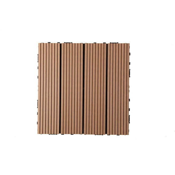 Jinsinto 300*300 Wood Plastic Floor Tiles, 4 Slat Straight Pattern Interlocking Decking Tiles Waterproof, Anti-Corrosion And Fire Retardant Easy To Install For Patio Porch Backyard (1 PCS)
