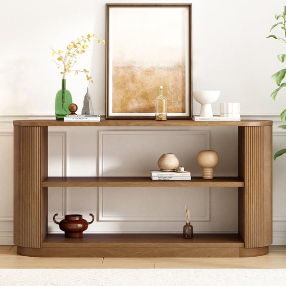 Christopher Knight Home 59" Console Table, 3-Tier Wood Entryway Table for Hallway or Living Room, Brown