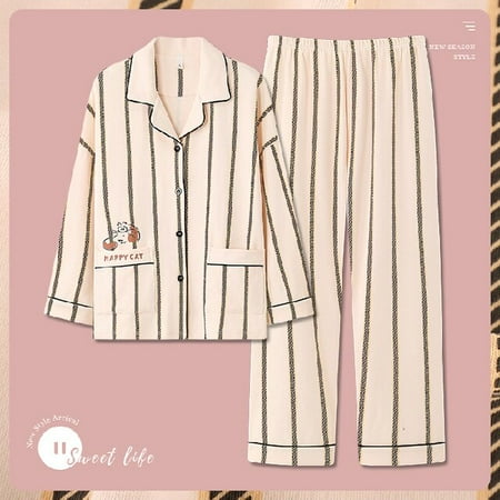 

PIKADINGNIS New 2 Piece Women Set Spring Autumn Long Sleeve Pajamas for Woman Cotton Fashion Sleepwear Heart Print Soft Ladies Pajama Set