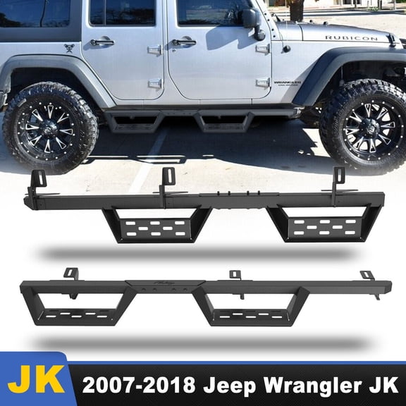 Hawkley JK Wrangler 65.5 x 8.2 x 5.6 inch Side Steps, Steel, Black, 2 Count