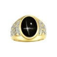 thumbnail image 1 of RYLOS Men's Rings Yellow Gold Plated Silver Nugget Ring with Cabochon Gemstone & Diamonds Black Star Sapphire Rings For Men Size 11, 1 of 7