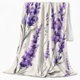 thumbnail image 2 of Purple Lavender Flower Sprigs, Cozy Flannel Blanket for Botanical Art Enthusiasts, Watercolor Botanical Floral Illustration Composition Home Decor for Living Room and Bedroom, Appreciation Gift, 2 of 7