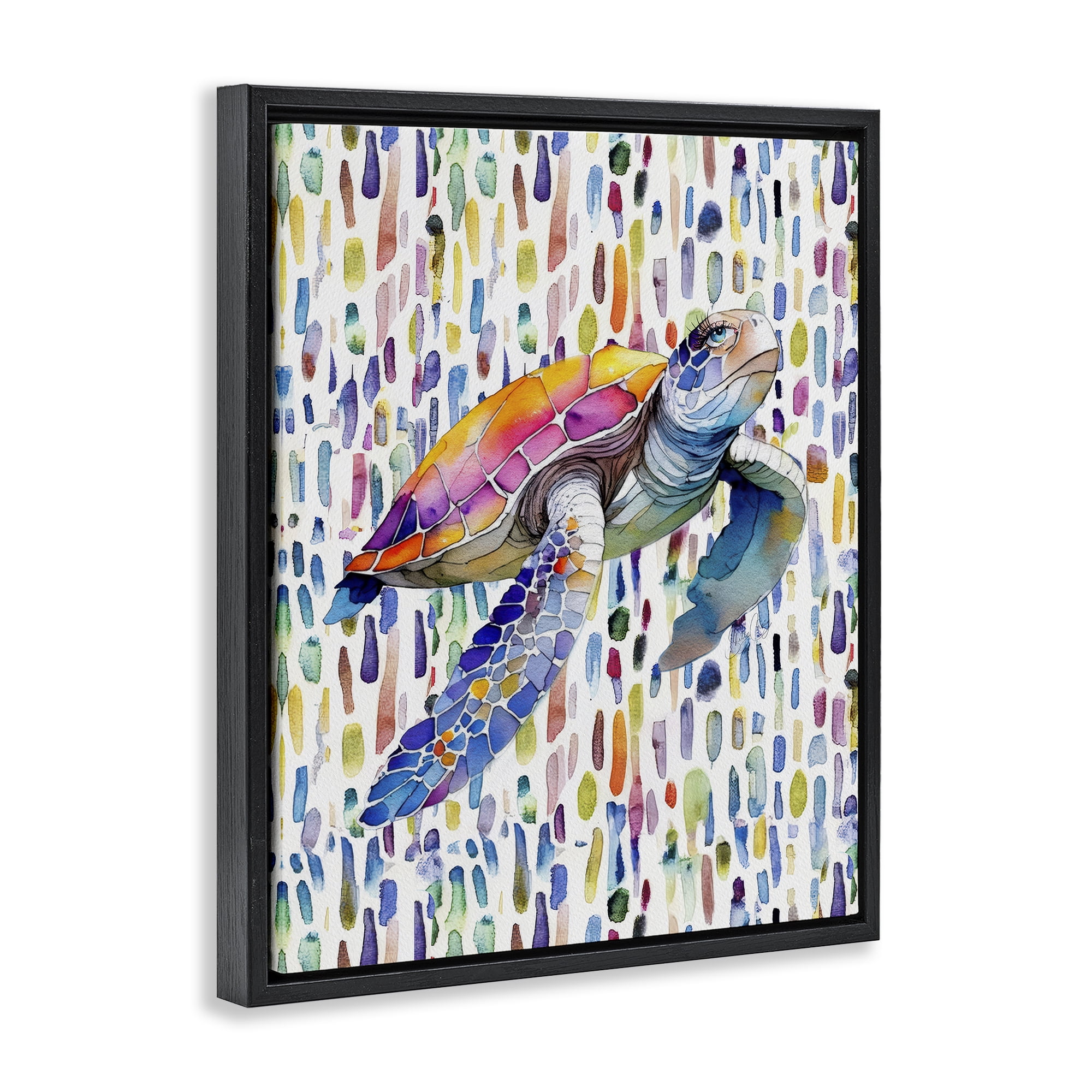Stupell Industries Turtle on Colorful Dots Black Framed Floater Canvas Wall Art, design by Shelly Craig