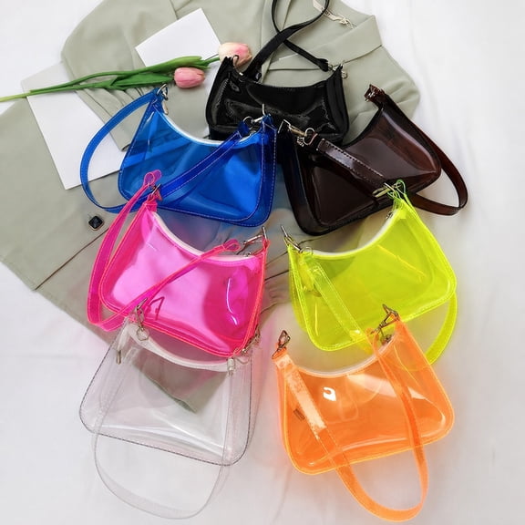 PVC Clear Shoulder Bag, Neon Transparent Hobo Handbag with Adjustable Detachable Strap & Zipper Closure, Stadium Approved Waterproof Lightweight Clear Bag for Concert Sports Travel Office Gym