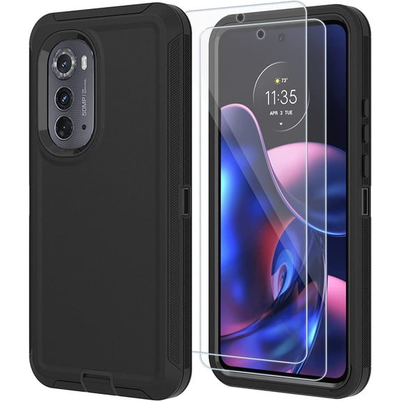 Motorola Moto Edge 2022 Heavy Duty Case with 2 HD Screen Protectors - Black