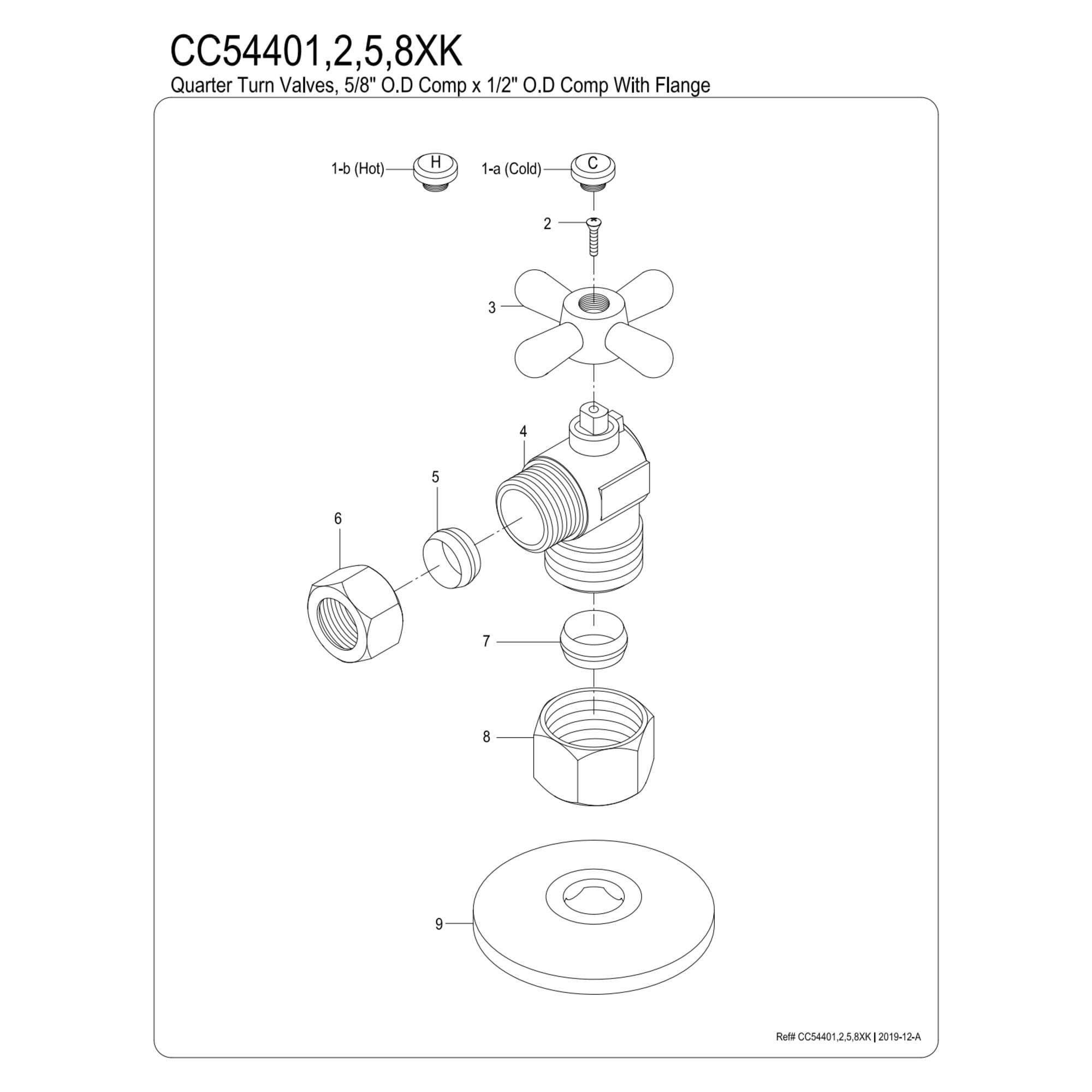Kingston Brass CC54405XK 5/8-Inch O.D. Comp x 1/2-Inch O.D. Comp Quarter-Turn Angle Shut-Off Valve with Flange in Oil Rubbed Bronze