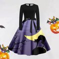 thumbnail image 1 of Vestido Estilo Camiseta Retro Con Estampado de Halloween Para Mujer | Casual, Manga Larga, Cuello Redondo, 1 of 3
