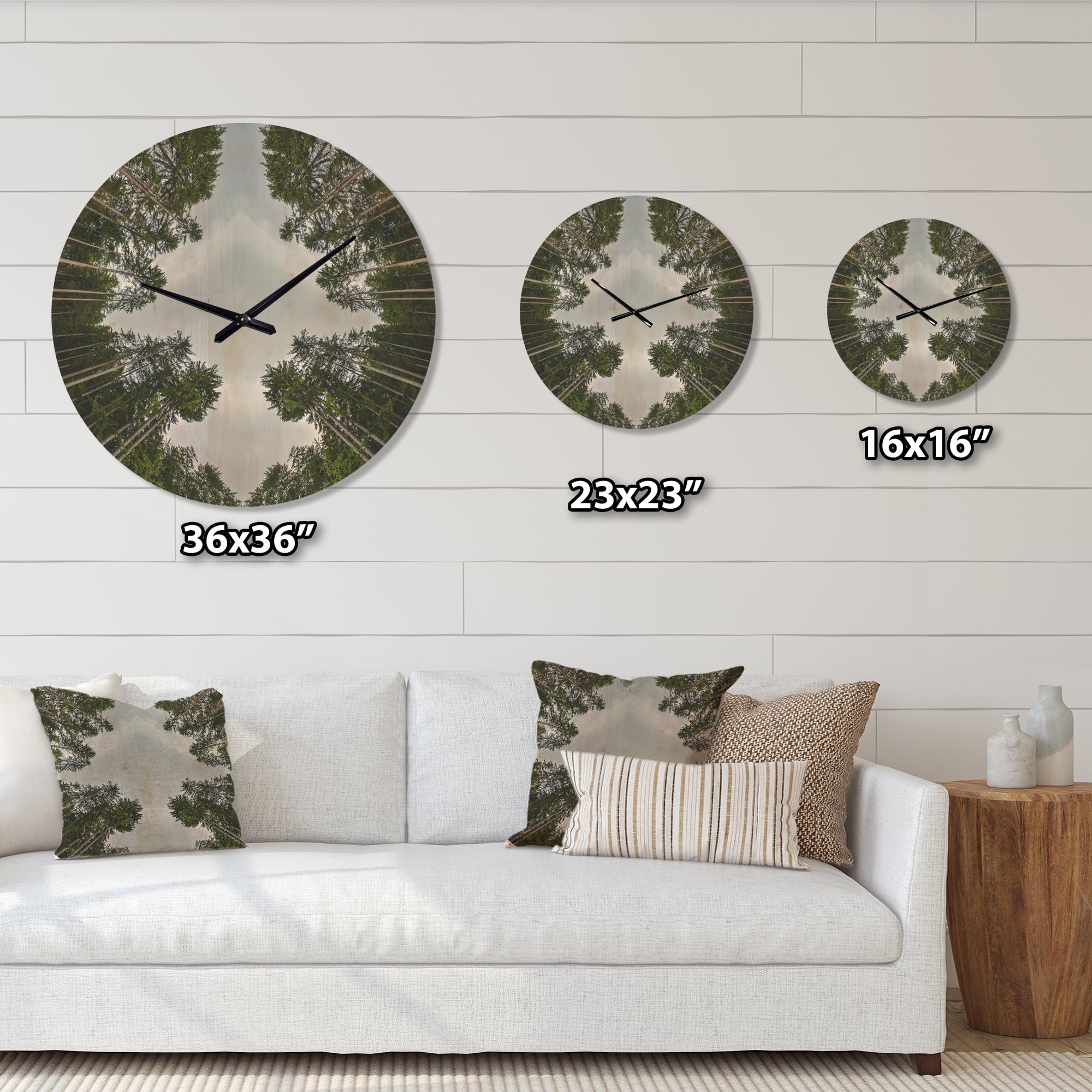 Designart 'Circle Composition of Coniferous Forest Trees ' Modern Wood Wall Clock