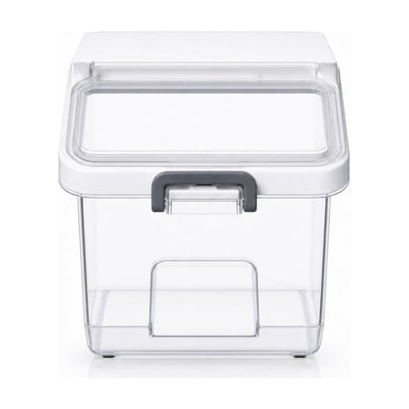 stcellnmex 1 Pc Rice Storage Container 22 lb Airtight Flour Container with Wheels Measuring Cup Clear Pet Food Cube Grain Cereal Organizer Box for Dry Baking Supplies White Lid