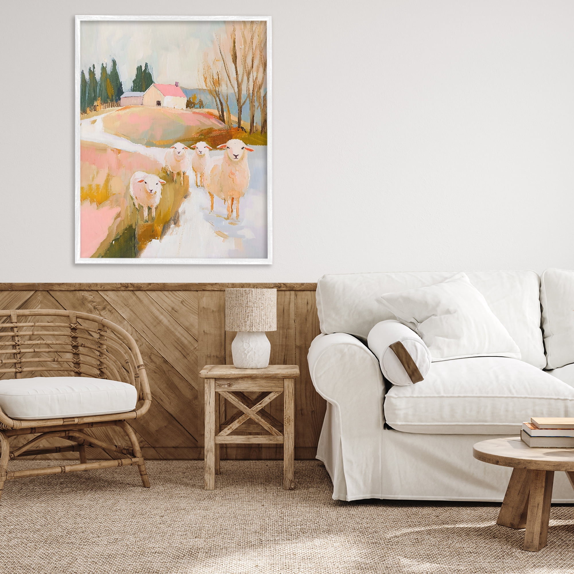 Stupell Industries Sheep on the Roadside Pasture White Framed Giclee Art, design by The Prints Vibe