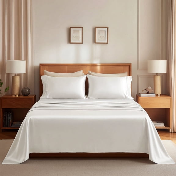 Deconovo Bed Sheets Set - Soft Cooling Bamboo Fiber 4 Piece Breathable Eco-Friendly Moisture-Wicking Bedding, White, Queen Size