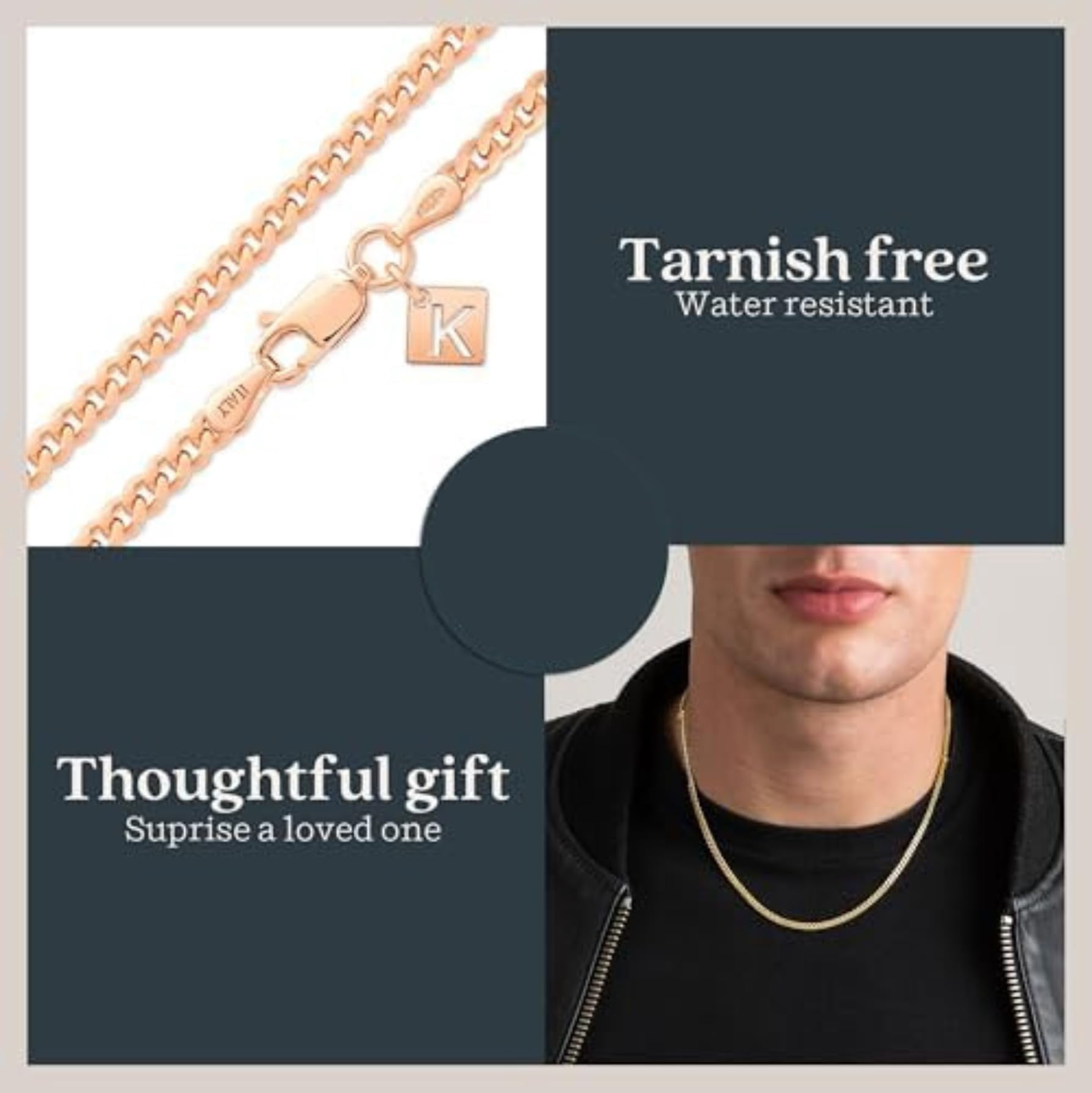 Kezef Gold Chain Necklace for Men & Women – 3mm Cuban Link, 18K Gold-Plated Sterling Silver, Italian Made, Hypoallergenic, Tarnish Resistant, 20 Inch