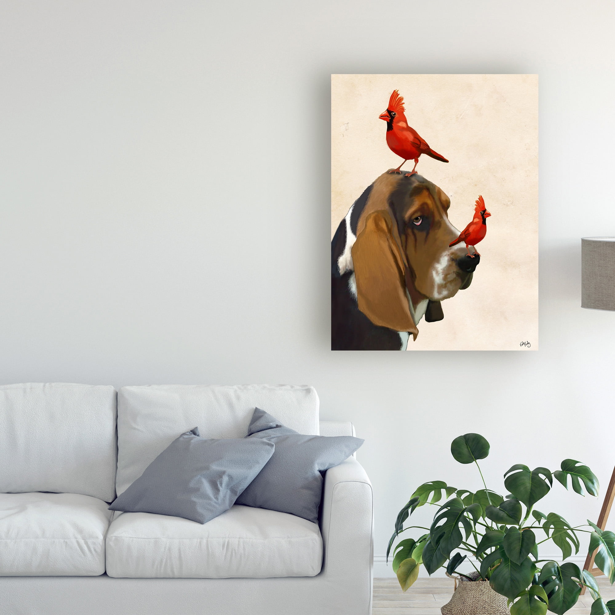Trademark Fine Art 'Basset Hound And Birds' Canvas Art by Fab Funky