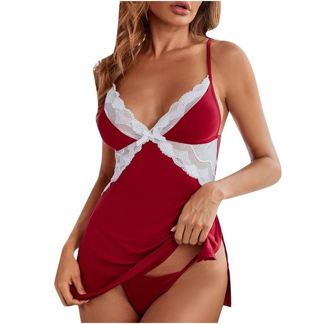 Conjunto de lencería sexy de vestido sexy de color puro con empalme de encaje de una pieza de moda para mujer Fridja nalpqowj38107