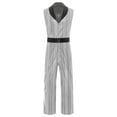 thumbnail image 5 of iiniim Mens Retro 1920s Disco Jumpsuit Lapel V Neck Wide Leg Bodysuit Metallic Shiny Plaid Romper for Clubwear Silver XL, 5 of 6