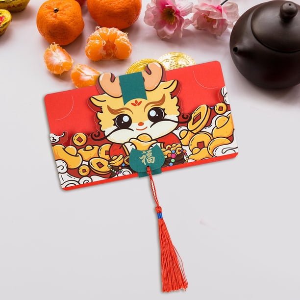Sobre rojo BLESIY del Año Lunar Chino Plegable con Dragón Hong Bao 8 ranuras para tarjetas