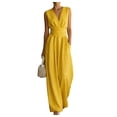 thumbnail image 2 of Women Linen Jumpsuits Sleeveless V Neck Elegant Dressy Casual One Piece Pants Romper 2026 Summer Outfits Yellow L, 2 of 5