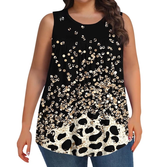 Summer Tank Tops for Women Vintage Floral Print Shirt Sleeveless Round Neck Tops Pleated Front Blouses Dressy Casual Loose Fit Tunics
