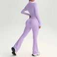 thumbnail image 6 of TZZQ Womens 2 Piece Yoga Outfits Fitted Long Sleeve Zipper Crop Jackets High Waist Elastic Flare Pants Slim Fit Casual Matching Outfits Flare Legging Workout Sets Athletic Sets Light Violet S, 6 of 7