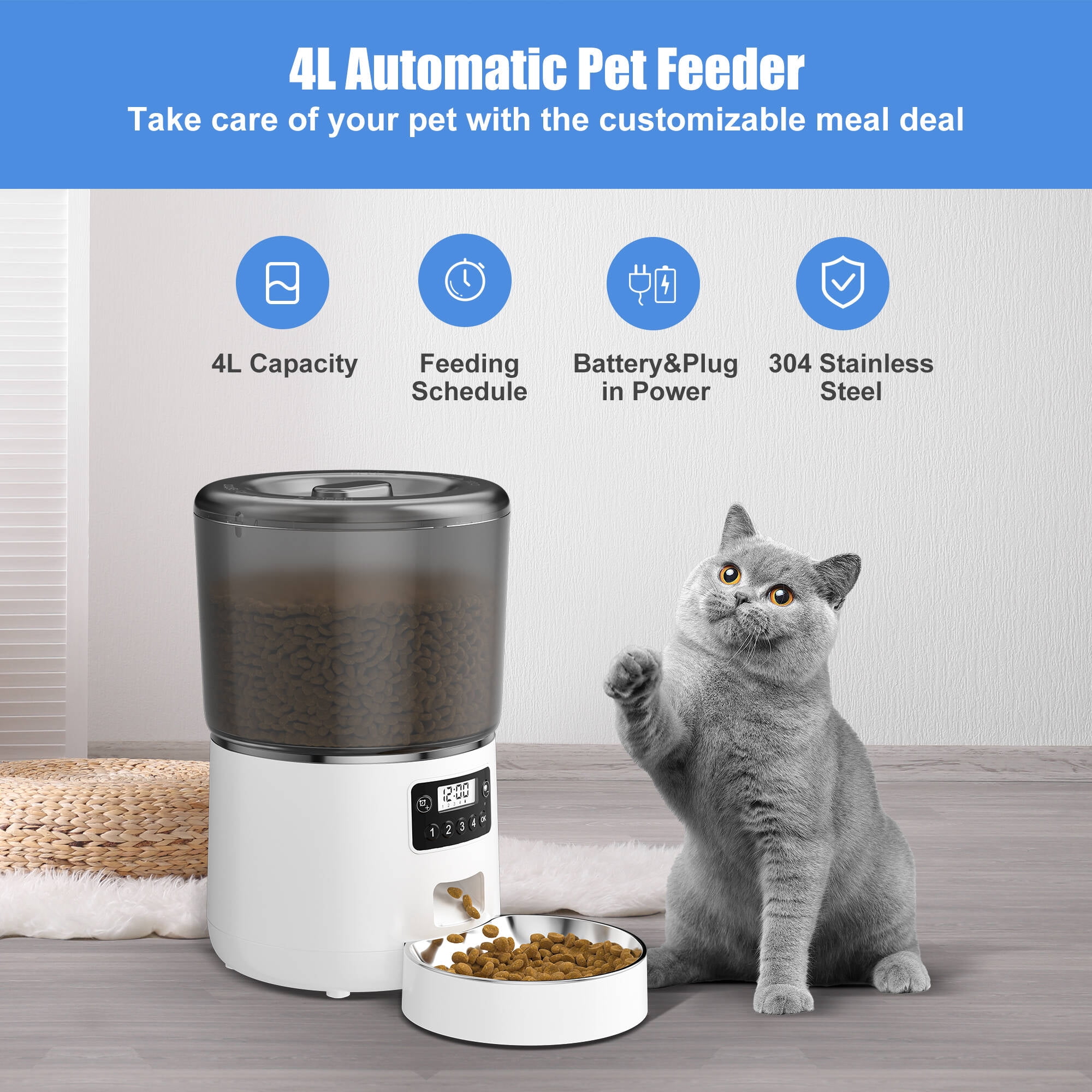 PETDIARY Automatic Dog & Cat Feeder, White, Medium 
