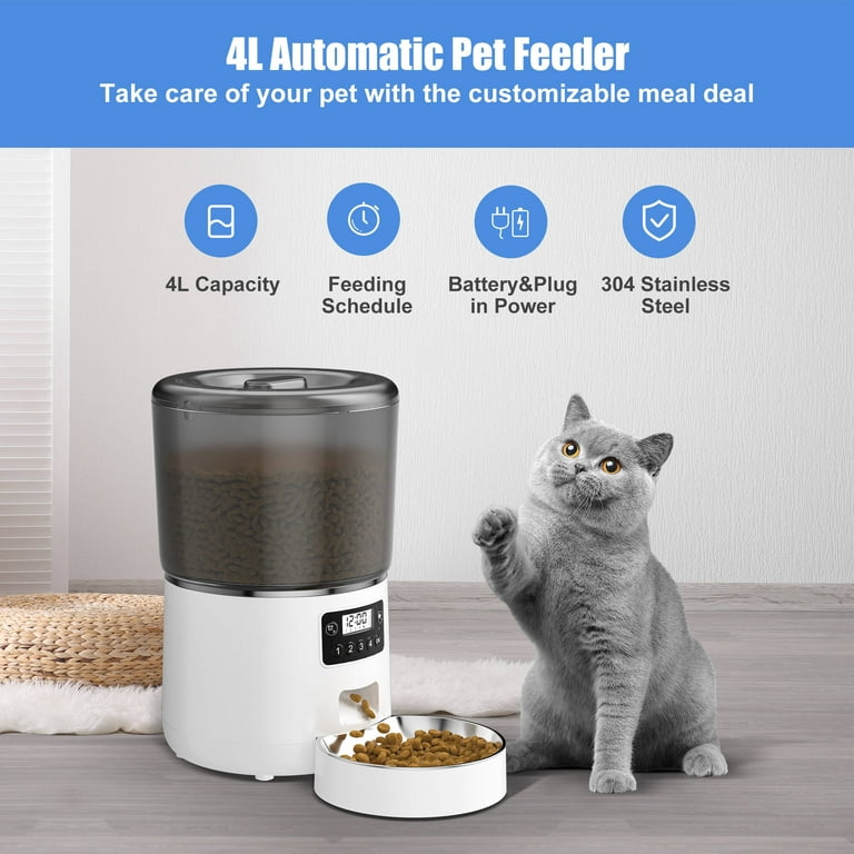 Petdiary 4L Automatic Cat Dog Feeder Pet Dry Food Dispenser Timed Cat Feeder 9 Portions 4 Meals Per Day