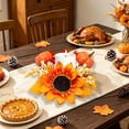thumbnail image 4 of Harvest Festival Maple Leaf Sunflower Candlestick Wreath, Artificial Floral Candle Ring, Simulated Flower Decor for Halloween Thanksgiving Terrace Table Patio Holiday Decoration, 4 of 6