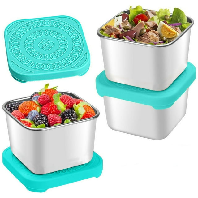 YOPTOP Stainless Steel Snack Containers for Kids (6oz) - Set of 3 Kids Lunch Containers for School Metal Food Containers with Lids Stainless Steel Lunch Containers for Kids Kids Snack,blue
