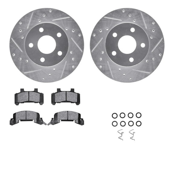 Dynamic Friction Company Front Brake Rotors-Drilled and Slotted-Silver with 5000 Advanced Brake Pads includes Hardware 7512-45050