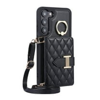 ELEHOLD Wallet Crossbody for Samsung Galaxy A34 5G Case with Lanyard Wrist Strap Credit Card Holder, PU Leather Protective Phone Case with Ring Holder,Black
