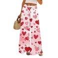 thumbnail image 2 of Women's Fashion Pocket Valentine's Day Print Stretch Adjustable Drawstring Wide Leg Pants, Elastic Waist Holiday Pants, Casual Lounge Wear for Women,Red,XL, 2 of 7