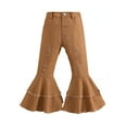 thumbnail image 1 of Kids Toddler Girls Spring Fall Jeans Flared Pants Solid Color with Pocket Flared Leggings Cotton Denim Pants for 1-6 Years Old, 1 of 9