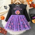 thumbnail image 2 of shoper Girls Halloween Tutu Dress Long Sleeve Ruffled Bat Print Mesh Skirt with Bow Toddler Party Outfit for 1-8 Years Comfortable Casual Wear, 2 of 9