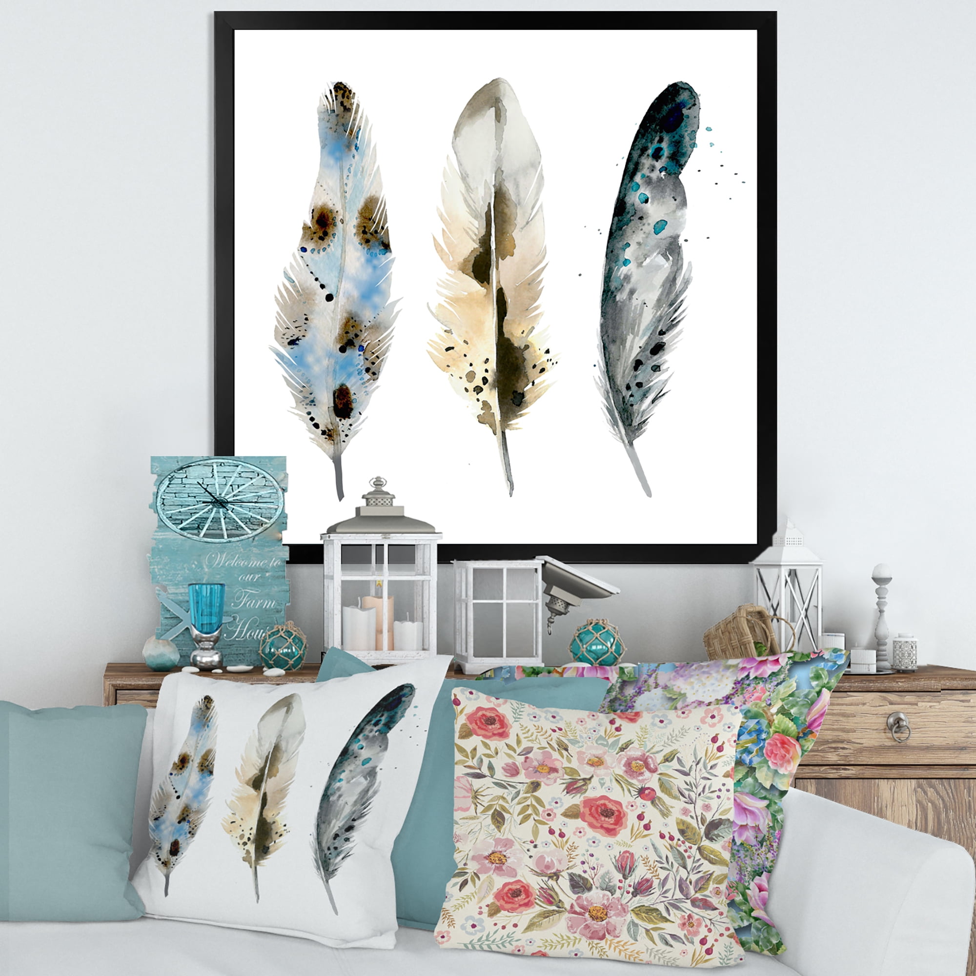 Designart 'Colourful Boho Art Feathers V' Bohemian & Eclectic Framed Art Print