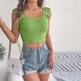 thumbnail image 4 of STETMN Women's Summer Ruffle Sleeve Tank Top Square Neck Knit Crop Tops Casual Cropped Tank, 4 of 6