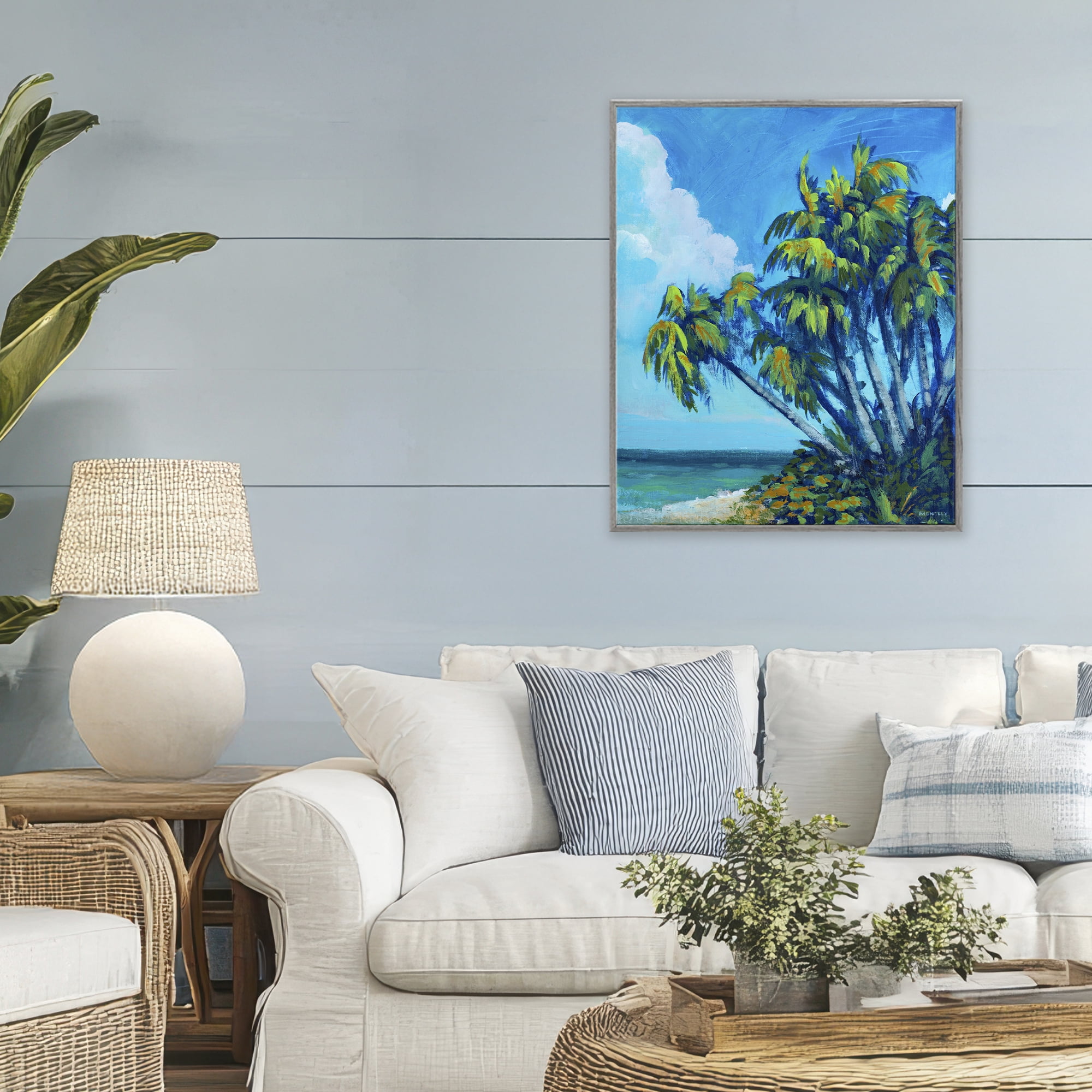 Stupell Industries Cerulean Sky & Palms Gray Framed Giclee Art, design by Dan Meneely