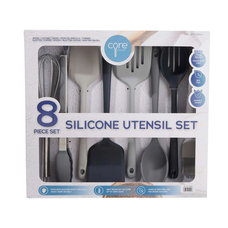 Core Kitchen - 10 Piece Silicone Utensil Set in Assorted Colors with Overmold Solid Core