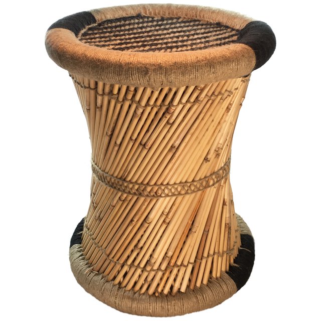 Natural Geo Tabouret d'Accent Moray - Tissé à la Main Rayé Noir