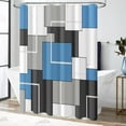 thumbnail image 3 of Navy Blue Fabric Shower Curtain - Geometric Water Repellent Shower Curtain Set 72x72, 3 of 7
