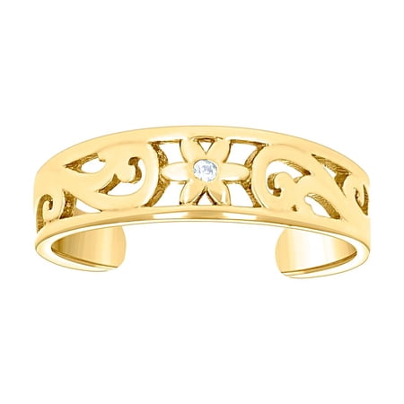 14k Yellow Gold Womens Cubic Zirconia Floral toe ring 4.6x3.2mm Wide toe ring for Women - 1.2 Grams