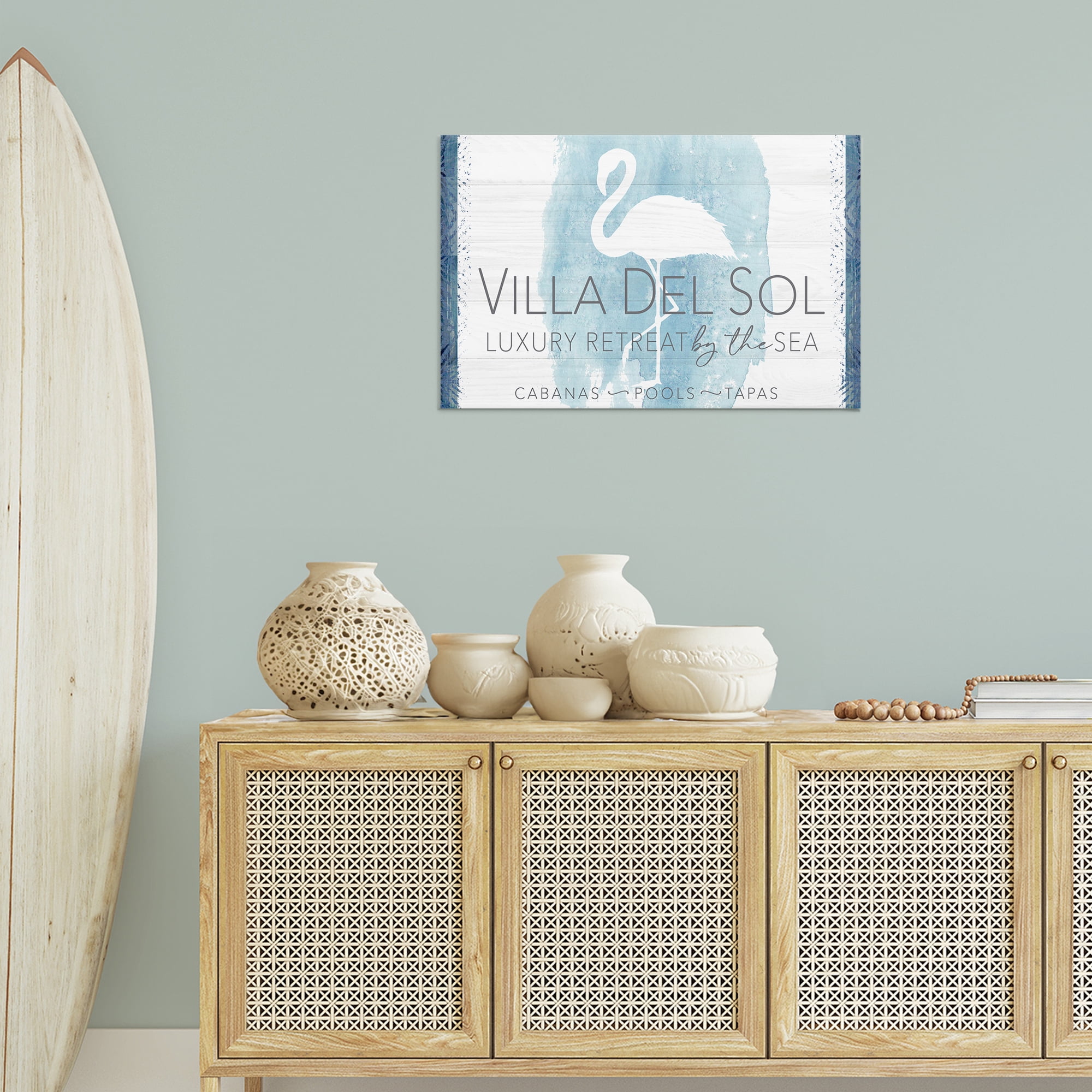 Stupell Industries Beach Retreat Flamingo Sign Nautical & Beach Painting Wrapped Canvas Art Print Wall Art, 30 x 20