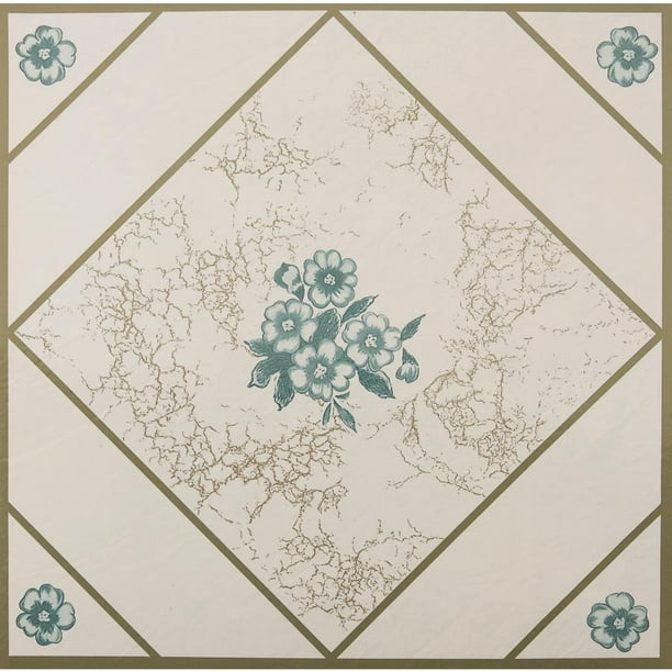 12 X 12 Teal Flower Floor Tile In