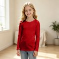thumbnail image 5 of Girls Long Sleeve Tee Solid Ribbed Crew Neck Slim Fit Basic Fall Uniform Shirts, 5 of 6