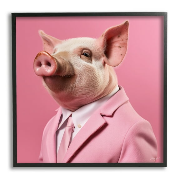 Stupell Industries Pink Pig Fashion Animals & Insects Painting Black Framed Art Print Wall Art, 12 x 12