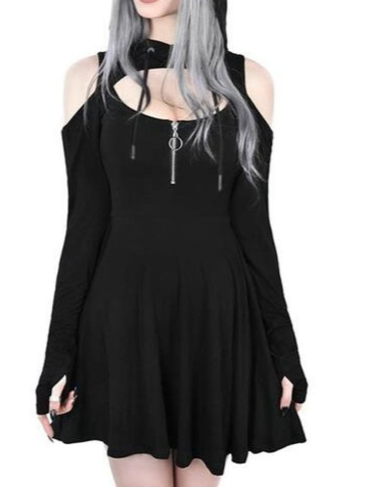 cold shoulder long sleeve hooded dress