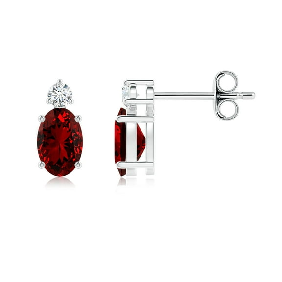 ANGARA Lab Grown 1.2 Ct Basket-Set Ruby Stud Earrings with Lab Diamond for Women in 925 Sterling Silver (Size-6x4mm) | July Birthstone, Anniversary, Jewelry Gift for Women | Lab-Grown Ruby Earrings